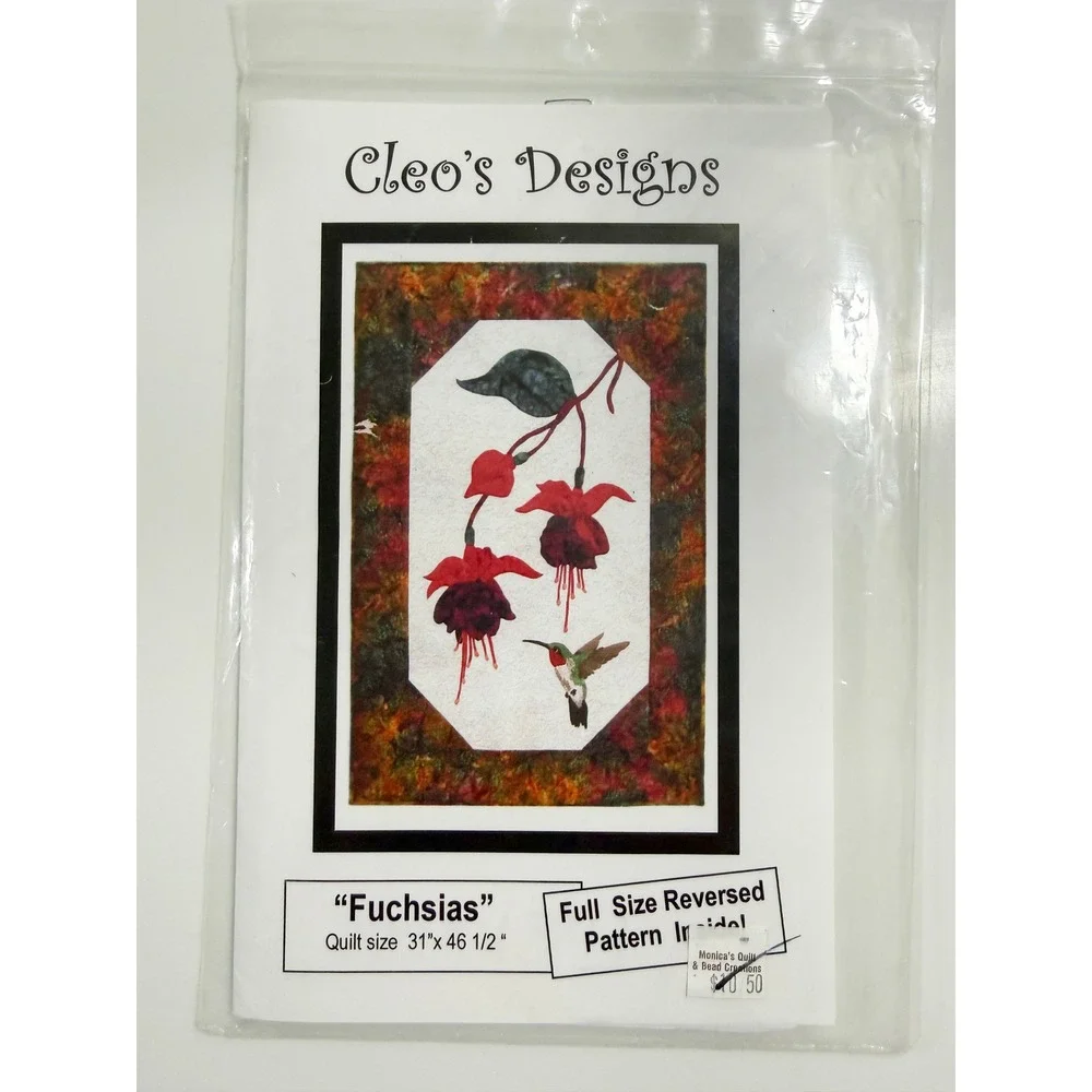 Cleo's Designs Fuchsias Quilt Pattern Unisex OS White Floral Hummingbird 514CM